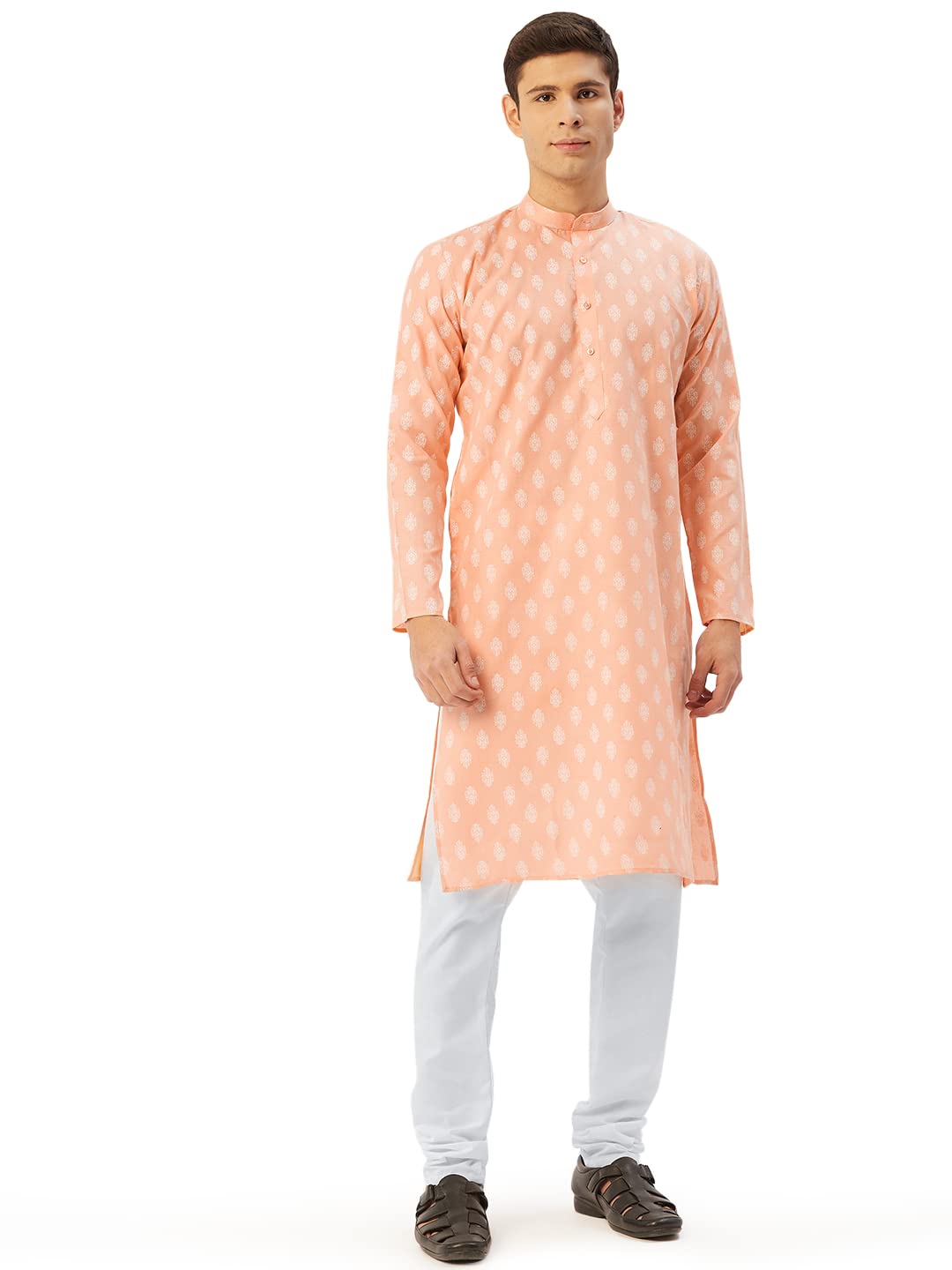 Jompers Men's Cotton Floral Printed Kurta Pyjama Set. (Peach, Xl)