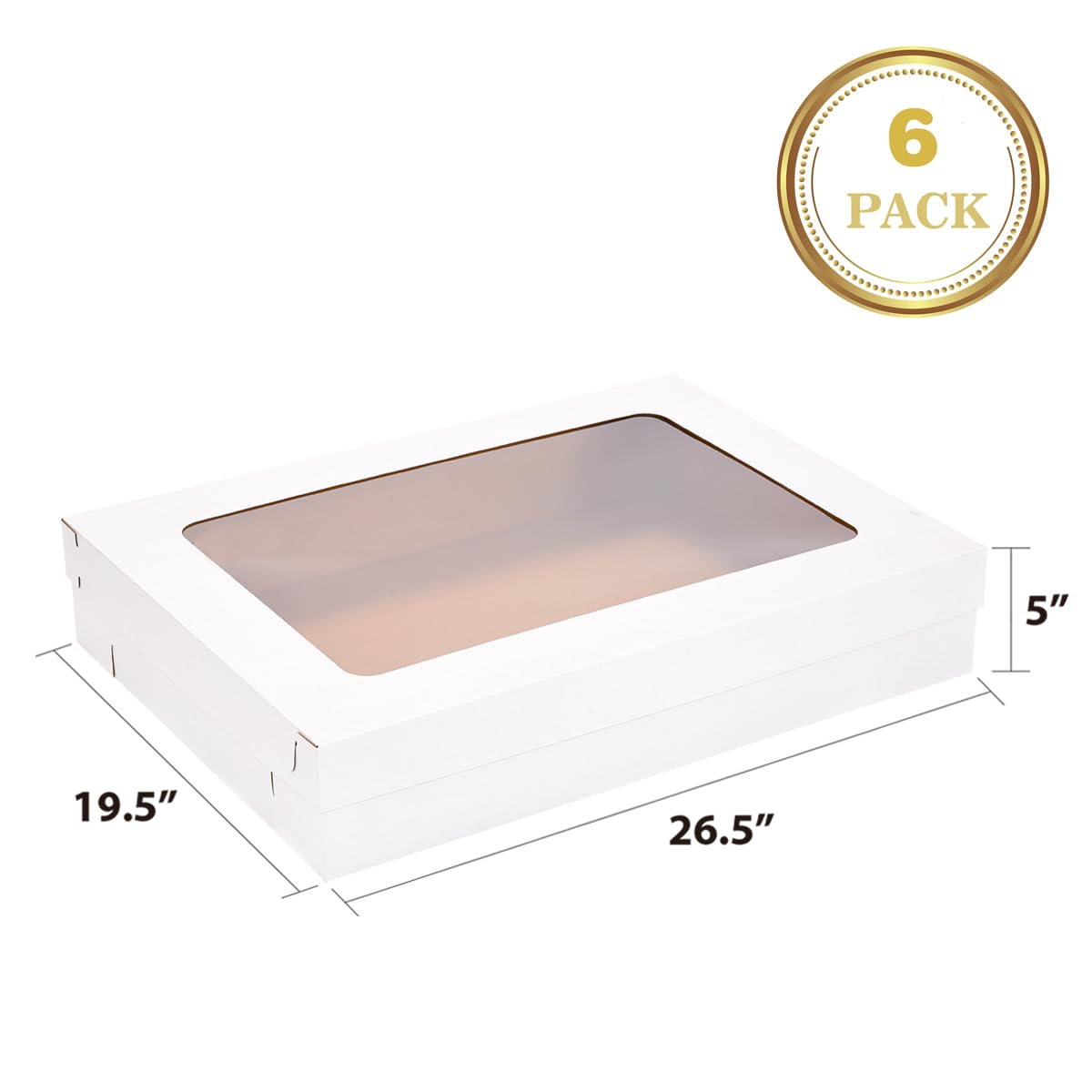 66,5 x 49,5 x 12,7 cm, 6 Stück, volle Kuchenbox mit Fenster, große Backboxen, gewellte, rechteckige Kuchenboxen für Donuts, Muffins, Cupcakes, Brownie, Gebäck, Dekorzubehör