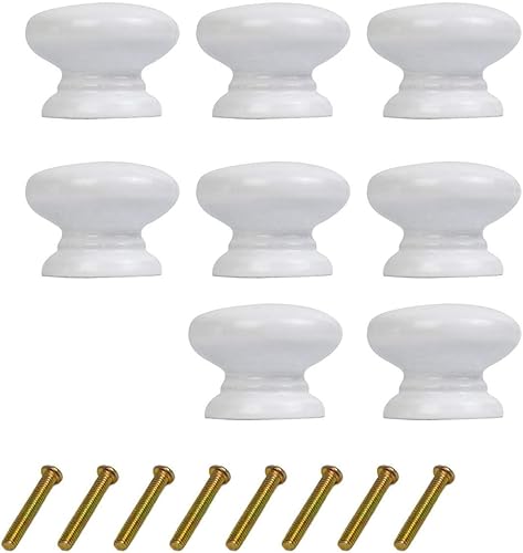 8 pomos redondos de madera para cajones, cajones de muebles de tocador de 1.299 in de diámetro, tiradores de gabinete blancos con tornillos,