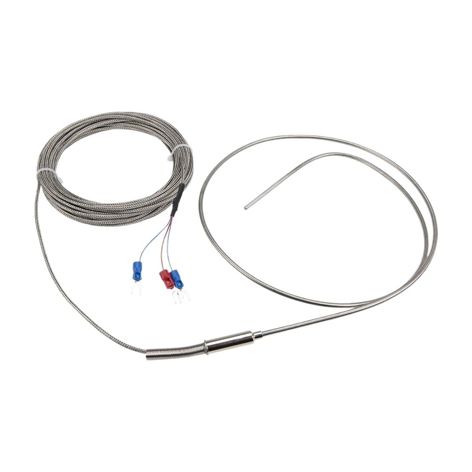 Sensor de temperatura tipo PT100, cable trenzado metálico de 8 m, sonda flexible revestida de acero inoxidable 316L.