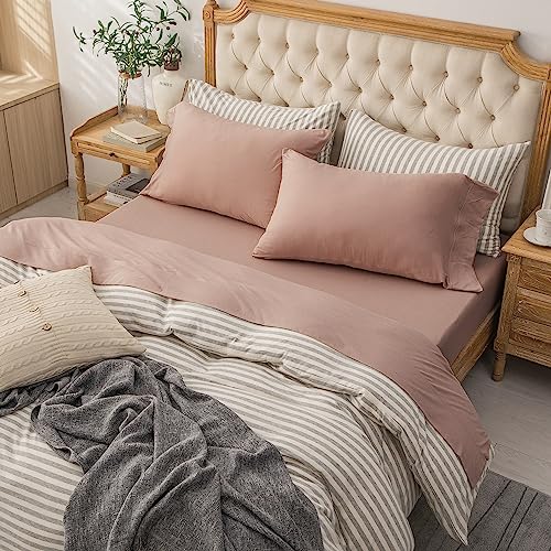 PURE ERA Jersey Knit 4pc Bed Sheet Set 100% T-Shirt Cotton Super Soft Comfy Breathable Fits Mattress Up to 20" Extra Deep Pocket (Solid Petal Pink, King)