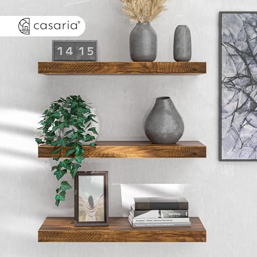 CASARIA® Set of 2 50cmx23cm Dark Oak Finish Floating Shelf Including Bracket | Wall Shelving Living Room Kitchen Bedroom Office | 38mm Thick | Hidden Wall Fixing | 15kg Capacity MDF - Image 9