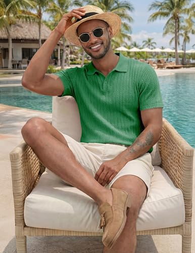Image of JMIERR Mens Casual Polo Shirt Summer Short Sleeve Vacation Button Beach Knit Stretchy Golf Shirts