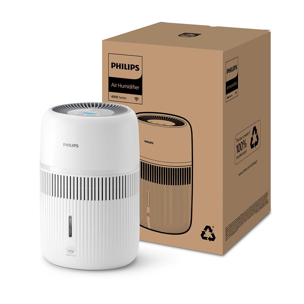 Philips Humidificador Evaporativo Serie 4000, Humidificación Higiénica, 99,97% Menos Bacterias, Depósito de Agua 3,5 L, 275 ml/h, Habitaciones hasta 41 m², Blanco (HU4209/00)