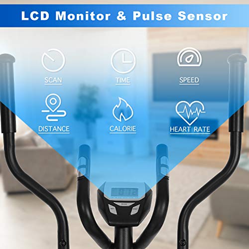 Elliptical Training Machine with LCD Monitor Full-Body Workout Magnetic Resistance Flywheel Indoor Fitness Exercise Machine Smooth Quiet Trainer for Home Use Cardio Elliptical Machine, E420 (black)