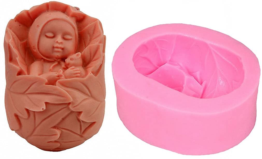 FirstTry Sleeping Baby with Bear Shape Soaps Molds I 3D Fondant Cute Baby Wrapped in Leaves Silicone Mould I for Homemade Lotion Bar, Bath Bombs, Polymer Clay, DIY Candle Resin Craft Art Making Tools-image-7