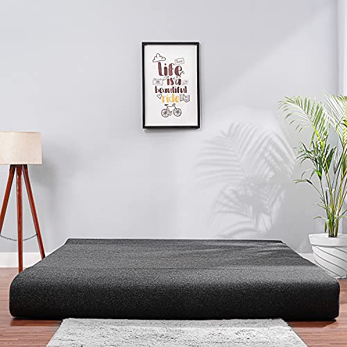Image of Convertible Fabric Sofa Cum Bed | Foldable Double Foam & Washable Cover with Cushions | Modern Design Use Living Room & Guest Room (Dark-Grey-Multi-Silver, 4X6 Ft)