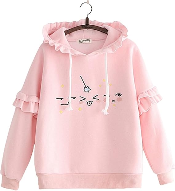 Amazon.co.jp: HSFEO Kids Top, Hooded Hoodie, Long Sleeve, Girls, Outerwear,  Sweatshirt, Children's Pullover, Stylish, Autumn/Winter, Fleece Lined,  Ruffles, Cute, Print, Emoji Pattern, Outdoor, Students, Girls Feel (Pink/F),  Pink (fleece lining)., Free ...