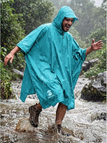 Image of SaphiRose Hooded Rain Poncho Waterproof Raincoat Jacket for Men Women Adults