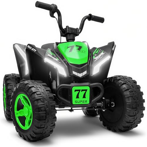Image of Kids ATV 4 Wheeler, Two Seater 24V Ride On Toy for Big Kid w /Unique LED Light, Music, Wireless, Story, 24 Volt Ride on Car Electric Quad for Boys Girls (Green)