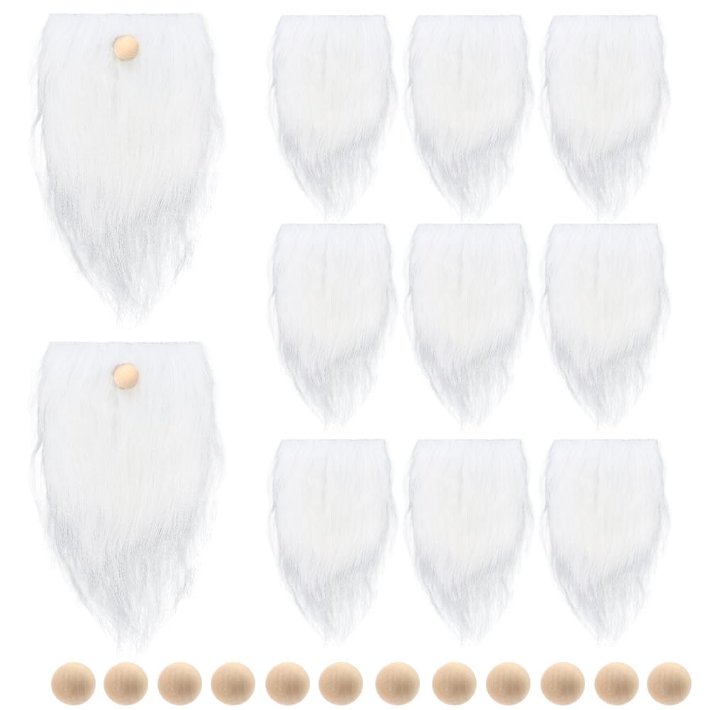 SOFPLATE 12 Sets Gnomes Beard Kit Bulk Pre Cut Gnome Beards and Noses White Faux Fur Fabric Unfinished Wood Balls Christmas Decorations for DIY Crafts Party Halloween Easter Festival Home Ornaments