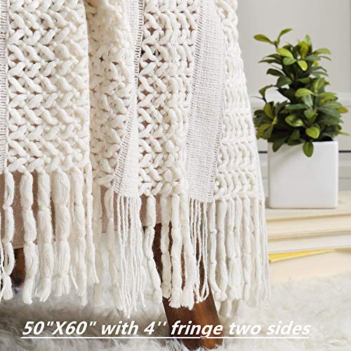 CREVENT Farmhouse Knit Throw Blanket for Couch Sofa Chair Bed Home Decoration, Soft Warm Cozy Light Weight Textured Cover for Spring Summer Fall(127cmX152cm Cream/White) - Cosy Home Interiors CREVENT Farmhouse Knit Throw Blanket for Couch Sofa Chair Bed Home Decoration, Soft Warm Cozy Light Weight Textured Cover for Spring Summer Fall(127cmX152cm Cream/White) - Image 2