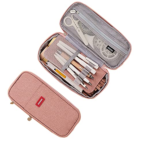 Estuche para lápices Estuches para lápices de gran capacidad para adolescentes, niños y niñas, estuche para lápices, 3 compartimentos (Rosa) Cover