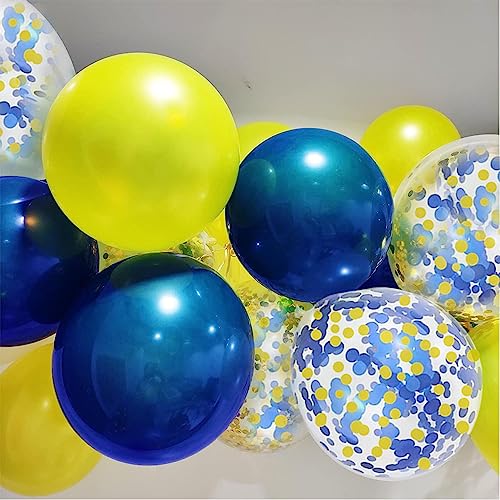 Image of 50Pcs 12inch Navy Blue Yellow Confetti Balloons with Navy Blue Yellow Balloons for Wedding, Birthday, Baby Shower, Halloween,Family Parties Decoration