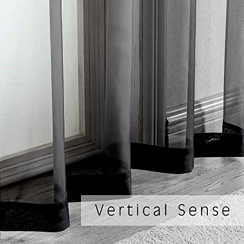 Image of OVZME Voile Sheer Window Privacy Curtains, Rod Pocket Elegant Airy Sheer Curtains Drapes for Living Room /Bedroom, Black, W42 x L63, 2 Panels