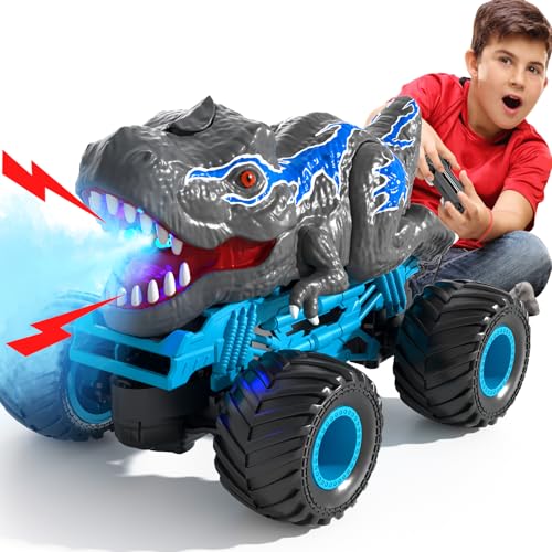 LILYBUDS Remote Control Dinosaur Car for Boys Kids, 2.4Ghz RC Dinosaur Truck for Toddlers, Electric Hobby RC Car Toys with Light & Sound Spray Christmas Birthday for 3 4 5 6 7 8 Year olds Kids Boys