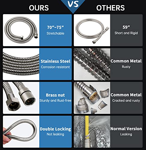 G-Promise 70 Inch Stainless Steel Long Shower Hose - Tangle-Free, Flexible For Pets & Cleaning