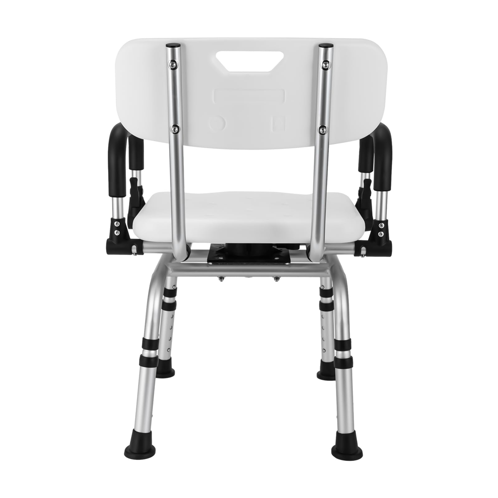 Silla de ducha con respaldo, reposabrazos y pies antideslizantes, base giratoria, hasta 180 kg, taburete de ducha de 40 a 48 cm de altura ajustable, cojín de asiento de 33 x 40 cm, cojín de ducha,