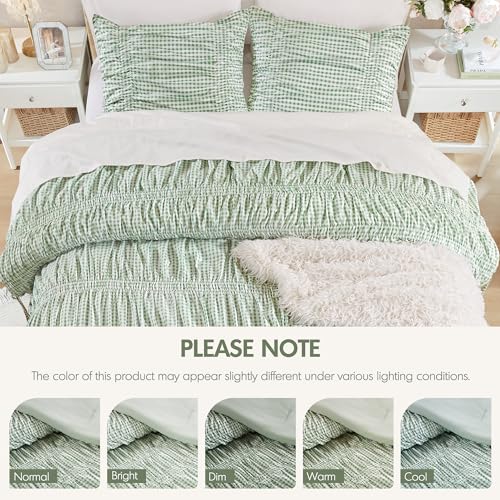 Image of Intelligent Design Ruched Shabby Chic Green Queen Comforter Set, 3pc | Girls Bedding Set, French Country, All Season Down Alternative, Cozy, Machine Washable, Lightweight, Breathable