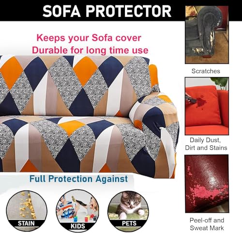 Image of Gurnoor Universal Single Seater Sofa Cover Big Elasticity Cover for Couch 140 GSM Sofa Slipcover (Triangle-Orange, 90-145cm)