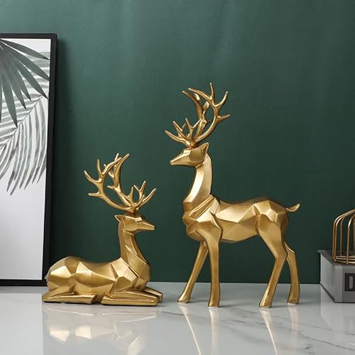 Deer Decor Christmas Reindeer Figurines,2 Pcs Resin Sitting & Standing Deer Statue,Elk Statues For Christmas Decorations, Living Room,Bedroom, Office Desktop,Dinner Table,Wine Cabinet Decor (Gold) #TOP4