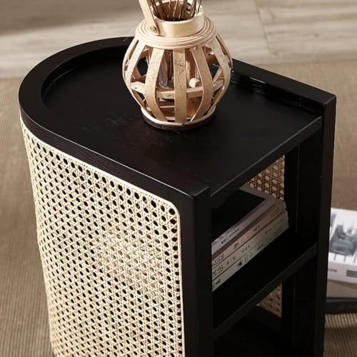 Image of DEMIWALL Solid Wood Bedside Table Sideboard with Storage Function Living Room Solid Wood Side Table for Bedroom Living Room | Set of 2 | (Black)