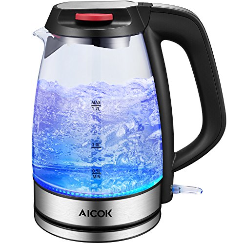 AICOK Electric Kettle, 1500W Ultra Fast Glass Water Kettle, Durable Borosilicate Glass and 304 Stain - //coolthings.us