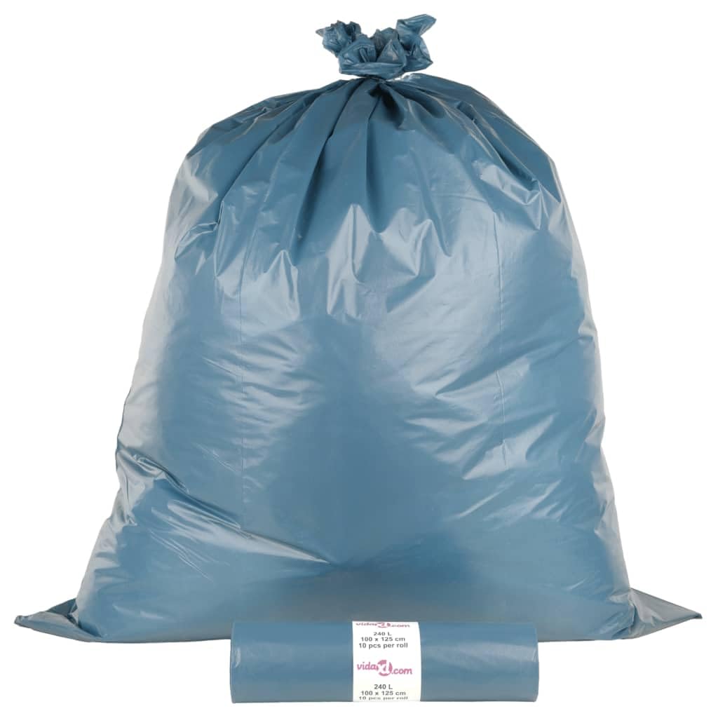 Müllbeutel, 240 l, 100 Stück, blau, große Kapazität, aus robustem LDPE, reißfest, für Hausmüll, Gartenabfälle, Gartenabfälle, Gartenabfälle, Design mit Bruchstelle