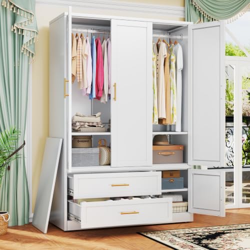 Image of GAIOUS Metal Armoire Wardrobe Closet, Freestanding Clothing Storage Cabinet