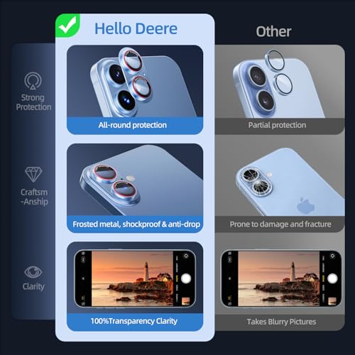 Image of HelloDeere 9H High-alumina Tempered Glass Camera Lens Protector for iPhone 17 Lens, Military-Grade Shatterproof with Strong Adsorption, Full Coverage Case-Friendly Cover (Light Blue, 17-2 Pack)