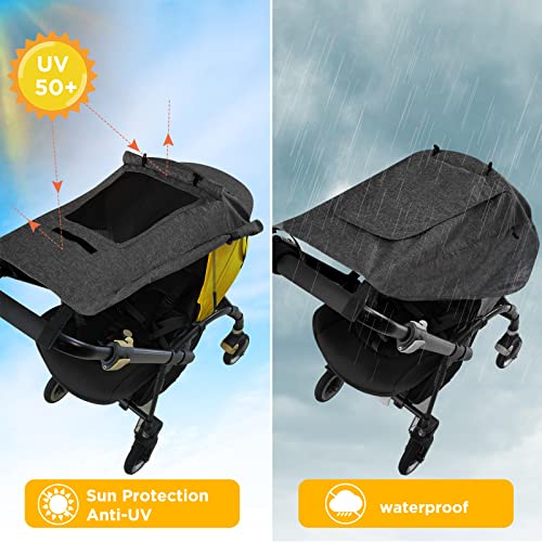 WD&CD Sonnensegel Kinderwagen mit UV Schutz 50+ und Wasserdicht, Double layer fabric mit Sichtfenster und extra breite Schattenflügel, Dunkelgrau