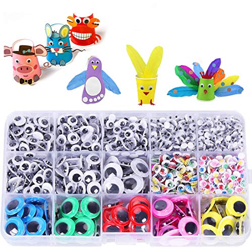 Max Fun 1700pcs Googly Wiggle Eyes Self-Adhesive for DIY Craft Sticker Eyes Toys Accessories Decorations Multi Colors Assorted Sizes, (4MM-15MM)