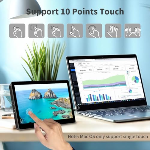 Image of 10.1 inch Touch Screen Monitor, IPS 1280x800 Small USB-C Secondary Display, 10-Point Touch, HDMI, VESA, Dual Speakers, Mini Monitor for Laptop PC Rasp Pi