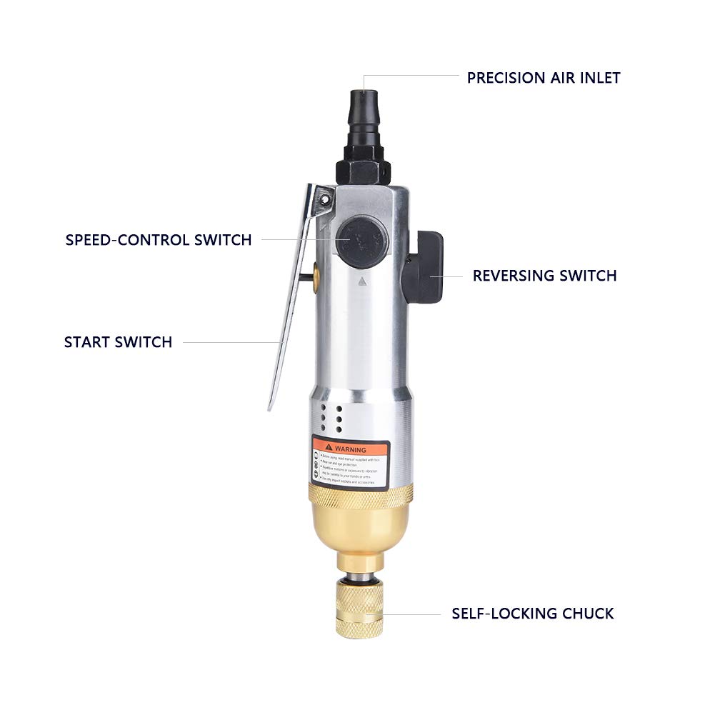Akozon Destornillador neumático, 1/4 "Mano Recta Manual 9000 rpm Tornillo Reversible Uso en Industria ligera（KP-8041 5H）