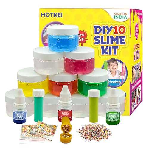 Image of HOTKEI (10 Slime kit) Fruit Scented Colorful DIY Magic Toy Slime Gel Jelly Clay Putty Set Toys for Girls Kids Boys Slime kit Set Toys with Glitter| Charms | Beads Slime Making Kit