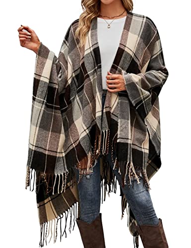Plaid Poncho Pashmina Shawl Wrap Cape