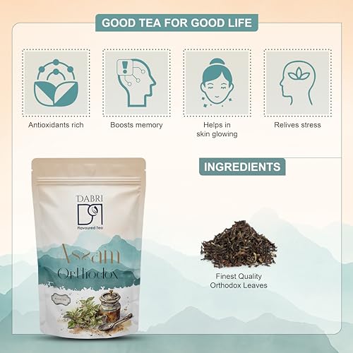 Image of Dabri Assam Orthodox Tea 200gm Combo (Pack of 2 x 100g Each Pouch)Premium Organic Loose-Leaf Black Tea|Natural Rich Taste|Supports Glowing Skin,Stress Relief,Memory Boost & Enhances Energy & Strength