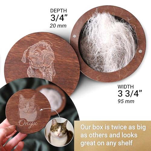 Image of Personalized Pet Hair Keepsake Box for Dog and Cat Fur - Engraved Wood Memorial Box - Unique Customized Gift for Loss of Furry Friend Wooden (Dark Round Wood /Acrylic Lid)
