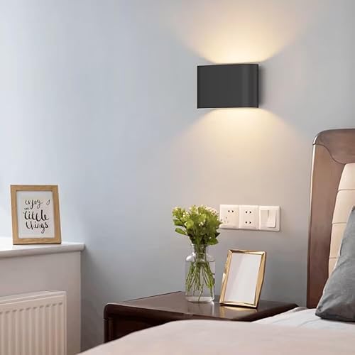 Miniatura 2 de Aipsun Juego de 2 apliques de pared LED modernos negros para interiores, con cableado arriba y abajo, para sala de estar, dormitorio, pasillo,