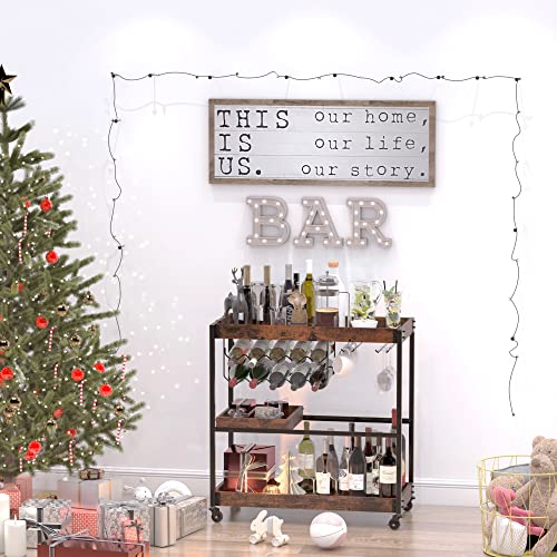 Bar-Cart3-Tier-Coffee-Bar-on-Wheels-with-10-Bottle-Wine-Rack-and-Glass-Holder-and-Removable-TrayIndustrial-Serving-Cart-for-The-Living-Room-Kitchen-Rustic-Brown Bar Cart3 Tier Coffee Bar on Wheels with 10 Bottle Wine Rack and Glass Holder and Removable TrayIndustrial Serving Cart for The Living Room Kitchen Rustic Brown