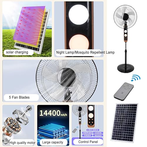 Ventilateur sur pied solaire rechargeable 4 vitesses avec télécommande - 6