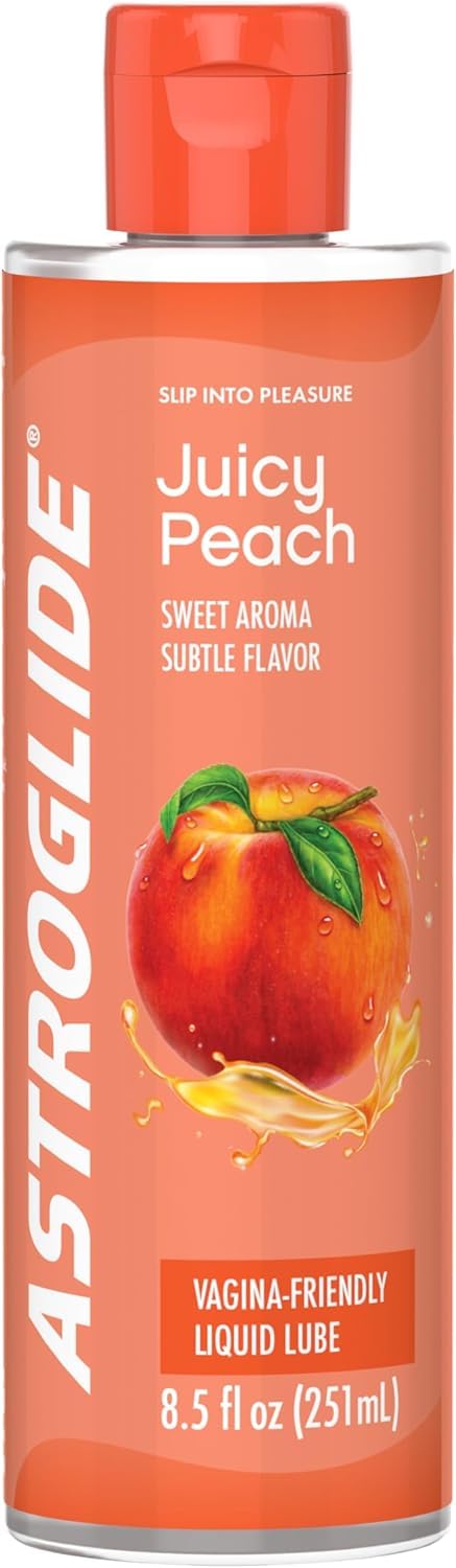 ASTROGLIDE Peach Flavored Personal Lubricant, Hypoallergenic, 8.5 Fl Oz | Juicy peach flavor water-based lube with delicious taste. Hypoallergenic, vaginal-safe, condom-compatible sensory pleasure.