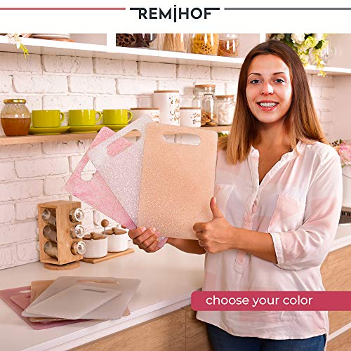 REMIHOF Plastic Cutting Board Set for Kitchen Dishwasher Safe (3 Piece) - Reversible Chopping Boards with Grip Handle - Perfect for Vegetables, Fruit, Meat, and Fish (Silver)