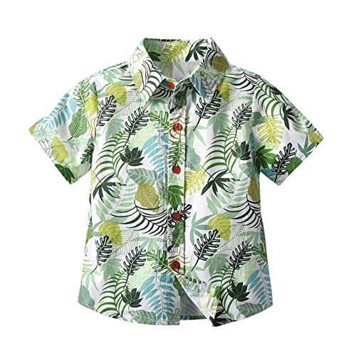 LittleSpring Boys Hawaiian Button Down Shirts Short Sleeve Cartoon Summer Casual Shirt