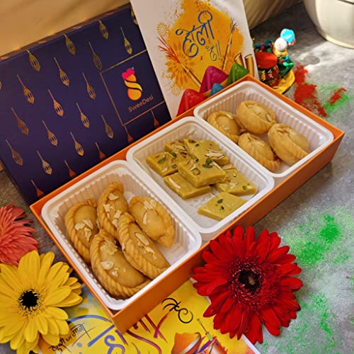Image of SweeDesi Special Holi Hamper Sweets Box | Gujiya Prepared in Desi Ghee, Thandai Katli, Chandrakala with Greeting Card | Phalgun Box 6 | Shark Tank India Brand
