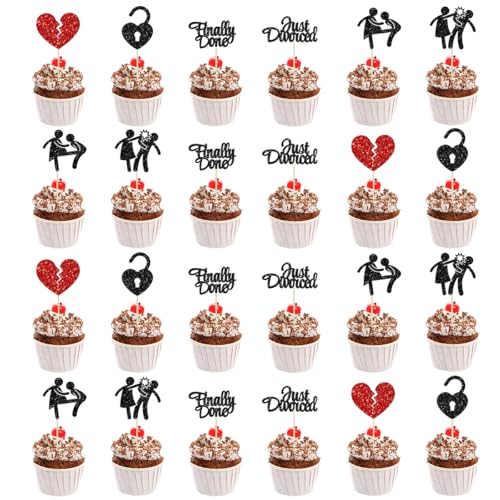 Bild: 24 St�ck Divorce Tortendeko, Cupcake Topper mit Glitzer, Cupcake Topper mit Aufschrift 