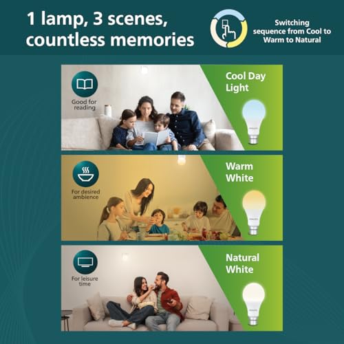 Image of Philips SceneSwitch 30W LED Bulb | 3-in-1 Light Modes CDL-NW-WW | B22 Base | Change Brightness with Wall Switch | Energy Efficient | Pack of 1