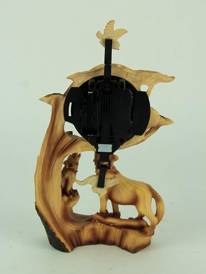 Everspring Wolf Family Safari Carved Wood Look Clock Figurine