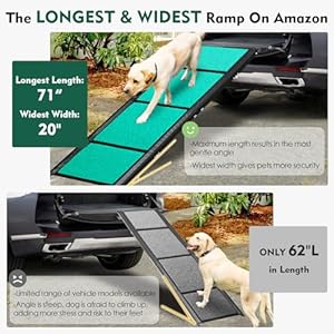   Max-Length-71-Width-20-Dog-Car-Ramp-for-Large-Dogs-Up-to-250lbs-Foldable-Non-Slip-Surface-Ideal-for-Cars-SUVs-Trucks-and-Outdoor-Steps-Upgraded-Lighter-Weight-Extra-Wide-Pet-Stairs-Ramp