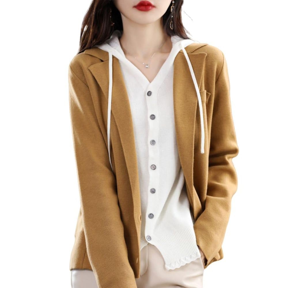 Cárdigan de Mujer Cárdigan de Punto Liso con Frente Abierto Chaqueta Tipo Blazer con Solapa de Muesca Suéter Abrigo de Invierno Chaqueta de Punto Suave Y Cálida Tops para Uso Diario